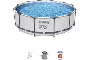 Bestway Steel Pro Max, Round Frame Swimming Pool with Filter Pump, Above Ground Frame Pools, Grey, 12 feet x 39.5 inch