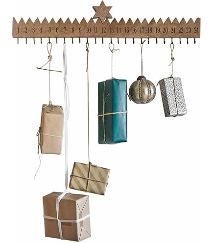 Holz Adventskalender Winter Stadt Mit Silbernem Stern - 38 Cm Weihnachtsdekoration