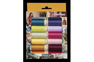 Gütermann Fashion juego de hilos para uso general 14 bobinas de 100 m, 14 unidades multicolor (verde, rosa, azul) – poliéster