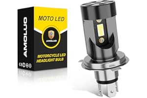 AMOLUO H4 LED Lampadina Per Fari Moto HS1/9003/HB2 25W Kit Sostituzione per Lampada Alogena Xeno Luce Bianca 6000K DC9~18V,Nero 1 Lampada