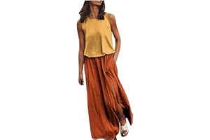 NUSGEAR 2024 Vestidos Largo para Mujer Vestido sin Manga Elegante Primavera Verano Color sólido Bolsillos Casual Vestidos Cuello Redondo Fiesta Moda Playa Suelto Vestido de Noche Vacaciones