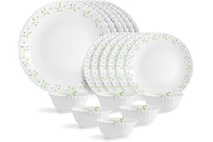 Cello Opalware Dazzle Series Tropical Lagoon Dinner Set, 18 Units | Light-Weight, Daily Use Crockery Set for Dining | White P