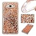 Produktbild FESELE Silikon Schutzhülle für [Samsung Galaxy J7 2016] Flüssigkeit Bling Shiny Glänzend Flüssig Glitzer Fließen Flüssig Golden Pailletten Diamant Treibsand Schwimmend Glitzer Clear Kristall Durchsichtige Crystal TPU Hülle Case Tasche für Samsung Galaxy J7 2016 + Blau Eingabestift Stylus Touch Pen-Golden Pailletten
