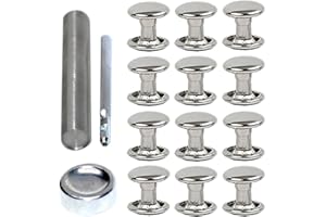 YiChuangXin Hollow Rivets for Leather, Leather Rivets, Double Cap Rivets, Belt Rivets Cap (Silver with Tools, 12 mm, Pack of 80)
