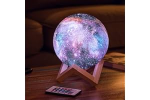 JUAUO Luz Nocturna Galaxia Lampara Luna 3D - 16 Colores Brillo Regulable, Control Remoto y Táctil, USB Recargable - Lámpara Mesita de Noche Dormitorio Salón Decoración - Regalo Niños, Adulto, Valentín -15cm