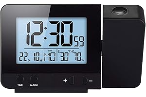 SEIUDKTY Despertador Digital con Proyector de Techo, Temperatura, Snooze y Luminosidad Ajustable para Mesita de Noche