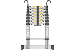 HUIYOPU Scala Telescopica 4,1m, Scala Retrattile Alluminio con Ganci, Gradino Regolabile, Carico Massimo 150kg, Utilizzato per Manutenzione Quotidiana, Edifici, Campeggio, ecc.