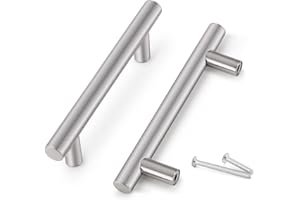 Probrico Kitchen Cupboard Handles 96mm Hole Centers, Brushed Nickel T Bar Cabinet Handles, Stainless Steel Dresser Drawer Knobs, 150mm Long Furniture Door Handles for Cupboard, 10 Pack