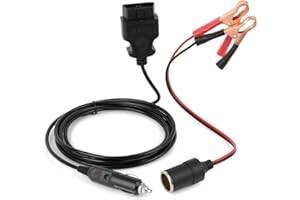 Jtron Verlängerungskabel für Zigarettenanzünder (3Meter) mit Krokodilklemme Zigarettenanzünder Steckdose (OBD & Krokodilklemme)