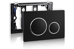 Empyreal piastra di Ricambio per Pannello Frontale del Cassetta del WC, con Set di Aste di Scarico e Telaio di Fissaggio, Per Geberit Sigma 20 Serie 115.882, Doppio Scarico, 1 Pezzo (Nero e Argento)