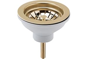 Balterley Kitchen Sink Waste Kit with Basket Strainer, 1 1/2 inch Sink Waste Pipe, Stainless Steel Basket Strainer, 90mm Standard Fittings - 115 x 115 x 63mm (Brushed Brass)