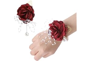 TSKDKIT 2 szt. czerwony gorset na ślub i studniówkę róża na nadgarstek z perłową opaską na nadgarstek, wstążka kwiat gorset na nadgarstek dla kobiet, dziewcząt, panny młodej, druhny itp