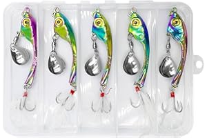 CATIME 5 Pièces Leurres de Pêche Kit, Poissons Nageur Flottants 15 g, Hameçons Appâts Artificiels, kit de Leurre à Manivelle, Métal Dur Leurres en Mer pour Perche Brochet Sandre Chevesne