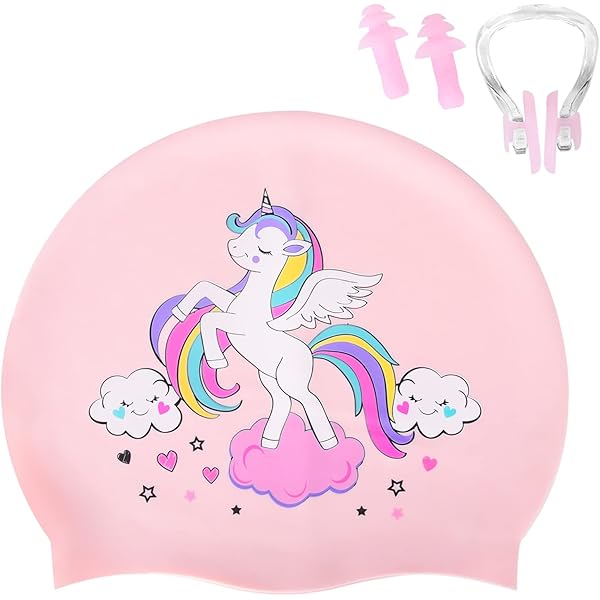 Cuffia Da Piscina Bambina Echehi - Design Unicorno - Poliestere Impermeabile - Per Capelli Lunghi E Corti - 2 Pezzi - Foto 8