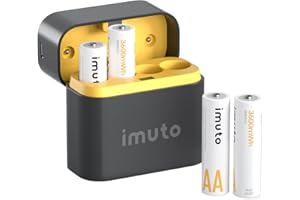 imuto AA Rechargeable Lithium Batteries of 4, 1600 Long Cycles，3600mAh High Capacity Batteries 1.5V Constant Output AA Lithium Batteries with Battery Charger