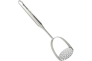 Millvado Presse-purée en acier inoxydable, meilleur ustensile de cuisine pour purée de pommes de terre, 31,8 cm pour pommes de terre, avocat, patate douce, haricots, grand ustensile de purée en métal