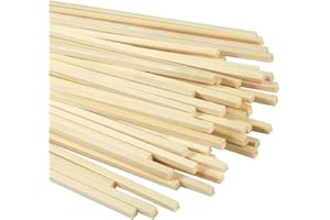 Lahviuu Bâtons de Bambou,50 pcs Batonnet en Bois Tasseau Baguette Bambou Tige Barbe a Papa Bâtons de Travaux Manuels, pour Arts Plastique Bricolage Décorations,Carré 30cm*5mm
