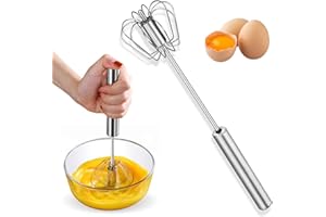 Qaestuan Frusta per Uova, Frullatore per Uova Semiautomatico in Acciaio Inossidabile, Frusta Rotante Multifunzionale, Frusta a Mano di Alta Qualità, per Cuocere, Sbattere, Frullare e Miscelare Latte