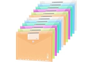 AGOER 24 cartelle portadocumenti, formato A4, 6 colori, formato A4, trasparente, con bottone a pressione per organizzare con 11 fori e tasca per etichette