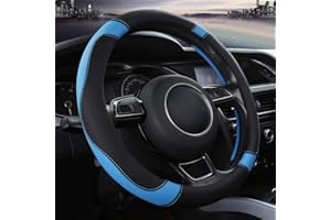 OFZVEO Cubierta del Volante Fundas para Volante de Cuero del Microfibra Universal 37-38cm / 15" Antideslizante Transpirable Durable (Azul)