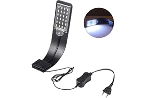 LEDGLE Éclairage pour Aquarium d'Eau Douce, Rampe LED Ultra Fine 10W IPX7 Étanche avec Pince Puissante et 24 LED Blanche et Bleue pour 30-60 CM