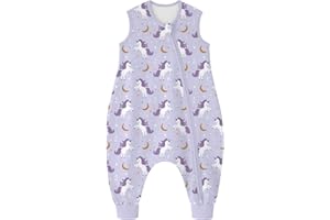 Yoofoss Schlafsack Baby mit Füßen Socken 1.5 Tog Herbst Winter Baby Schlafsack mit Beinen Baumwolle Warm Babyschlafsack für 4-6 Jahre Kinder Jungen Mädchen 100 cm- Lila