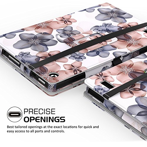 MoKo Fire 2015 7 Zoll Hülle – Kunstleder Ständer Schutzhülle Smart Cover mit Stift-Schleife und Stanfunktion für Amazon Fire Tablet (Vorherige 5th Generationeration – 2015 Modell) Tablet, Blumen Marineblau - 2