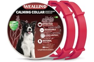 WEALLIN Collare Calmante per Cani, Anti-Ansia Collare Calmo per Cani Regolabili e Impermeabile, Naturale Feromoni 60 Giorni Collare Calmante per Cuccioli Cani di Grossa Taglia(2pz, Rosso