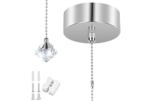 DONLALA Pull Cord Light Switch Bathroom - Crystal Pendant Bathroom Pull Cord Ceiling Switch, 150cm Cord Pull String Cylinder for Bathroom Chandeliers Accessories (Silver)
