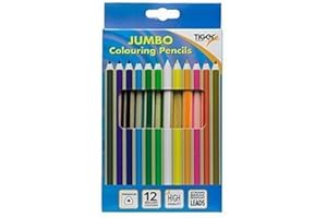 ABBEYSHAKE Wooden Jumbo Colouring Pencils x 12 - Children's XL Easy Grip Triangular Full Size