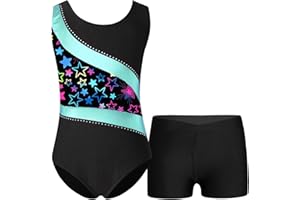 YiZYiF Body Ginnastica Artistica Lucida Bambina Senza Maniche Ragazze Leotards da Danza Classica Leotard Balletto Body da Pattinaggio con Pantaloncini