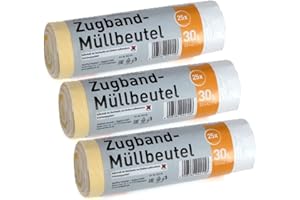 SUNMONDO Białe worki na śmieci, 30 l, z tasiemką ściągającą (30 l, białe, 3 sztuki)