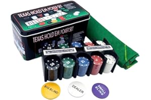 Glac Store Set da Poker con Scatola in Metallo, 200 Fiches Colorate, 2 Mazzi di Carte, Fiches Dealer, Panno Verde, Big Blind, Small Blind