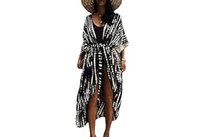 HYUET Robe de Plage Femme Été Kimono Bikini Cover Up Tunique Cardigan Imprimé Caftan Grande Taille Kaftan Bohème Maxi Longue Fluide Maillot de Bain Boho Sarong Beachwear Longue Gilet