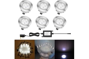 CHNXU Pack of 6 x 45mm Cool White Led Garden Decking Lights Kitchen Plinth Lights Stainless Steel 12v Recessed Decking Kits