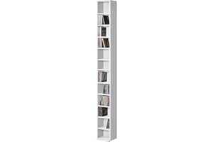 [en.casa] Scaffale a Colonna con 12 Scomparti per CD DVD e Oggetti Decorativi Mobile Alto Salvaspazio con Ripiani Regolabili in Altezza 175 x 20 x 20 cm Bianco