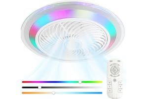 oxylops Ceiling Fan with Light, 20''Flush Mount Ceiling Fan with Dimmable lights,Low Profile Ceiling Fans with 3 Speed, Timing for Bedroom, Living Room,Kitchen… (RGB)