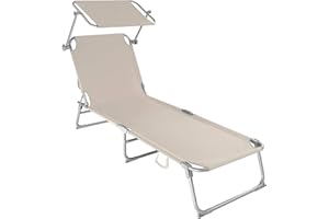 TecTake® Chaise Longue Pliante Portable Bain de Soleil Jardin Exterieur avec Pare Soleil Chaise Longue inclinable Transat de Plage Relax Jardin Camping Salon de Jardin Exterieur - Beige
