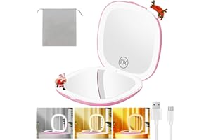 Gospire 3.9" Wiederaufladbar Taschenspiegel mit 1X/10X Vergrößerung, 3 Lichtfarben & Einstellbarer Helligkeit, Reisespiegel Klein Schminkspiegel Klappbar Taschenspiegel für Frauen Mädchen, Peppa Rosa