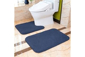 VANZAVANZU Badematten Set 2 Teilig Rutschfest Badvorleger Set Verdickt Badteppich Badgarnitur Set Weich Flauschige Mikrofaser Badezimmer Teppich Set, 50 x 80cm Badeteppich + 50 x 60cm WC Vorleger (Marineblau)