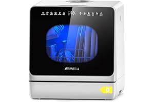 AIRMSEN Mini Lave-Vaisselle de Table, Lave-Vaisselle Portable 5L, 8 Programmes + 3 Programmes supplémentaires, Départ Différé 1-18 h, Adoucisseur d’Eau et Sécurité Enfant