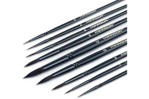 Transon Round Paint Brush Set 9pcs Synthetic Sable Hair for Acrylic Painting Watercolor Painting Gouache Ink Craft and Detail Painting Black Color