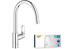 GROHE Start Flow Robinet de Cuisine, Mitigeur Monocommande Evier, Mousseur Extractible, Bec Haut, Zone de Rotation 360°, Chromé, 30569000