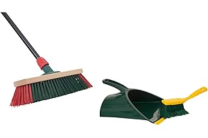 NOVALIV Balai avec manche télescopique - Balai de jardin - Ensemble de griffes (1, balai de jardin + pelle à poussière)