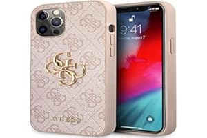 Guess GUHCP12M4GMGPI - Funda para iPhone 12/12 Pro de 6,1 Pulgadas, Color Rosa, Logotipo Big Metal