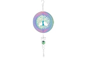 PANDAHUG Stainless Steel Hanging Wind Spinner, 3D Rotating Wind Chimes, Tree of Life Wind Spinner Hanging Wind Spinners with Spiral Tail Outdoor Metal Hanging Wind Spinners Decorations for Garden Patio