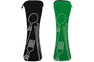 Mnsconkl Bestecktasche,Bestecktasche für Unterwegs 2 Stück Tragbare Neopren Bestecktaschen Leer mit Reißverschluss Besteck Camping Geschirr Schule Besteck to go Taschen Schwarz Grün