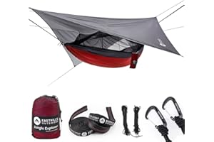Easthills Outdoors Jungle Explorer Double Camping Hammock Ripstop Parachute Nylon Camping Outdoor Hammocks with Bug Net and Waterproof Rainfly Tarp Red