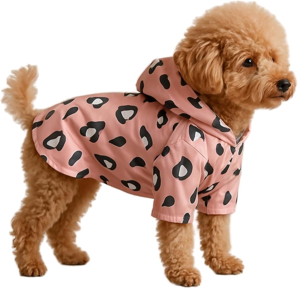 MPZ PETS Kedi ve Köpek Kıyafeti & Elbisesi Yağmurluğu Açık Pembe Leopar Baskılı Fileli Yağmurluk L