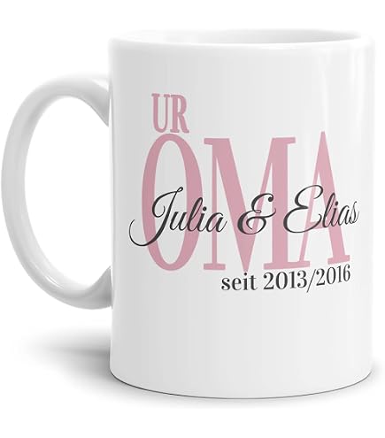 Personalisiert Tasse 'Uroma Seit' – Mit Kinder-Namen & Geburtsjahren, Keramik, 300 Ml, Geschenk Für Uroma